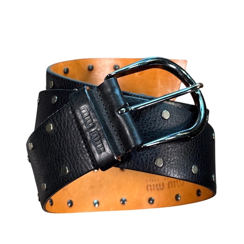 Miu Miu Black Studded Leather Belt Made In Italy